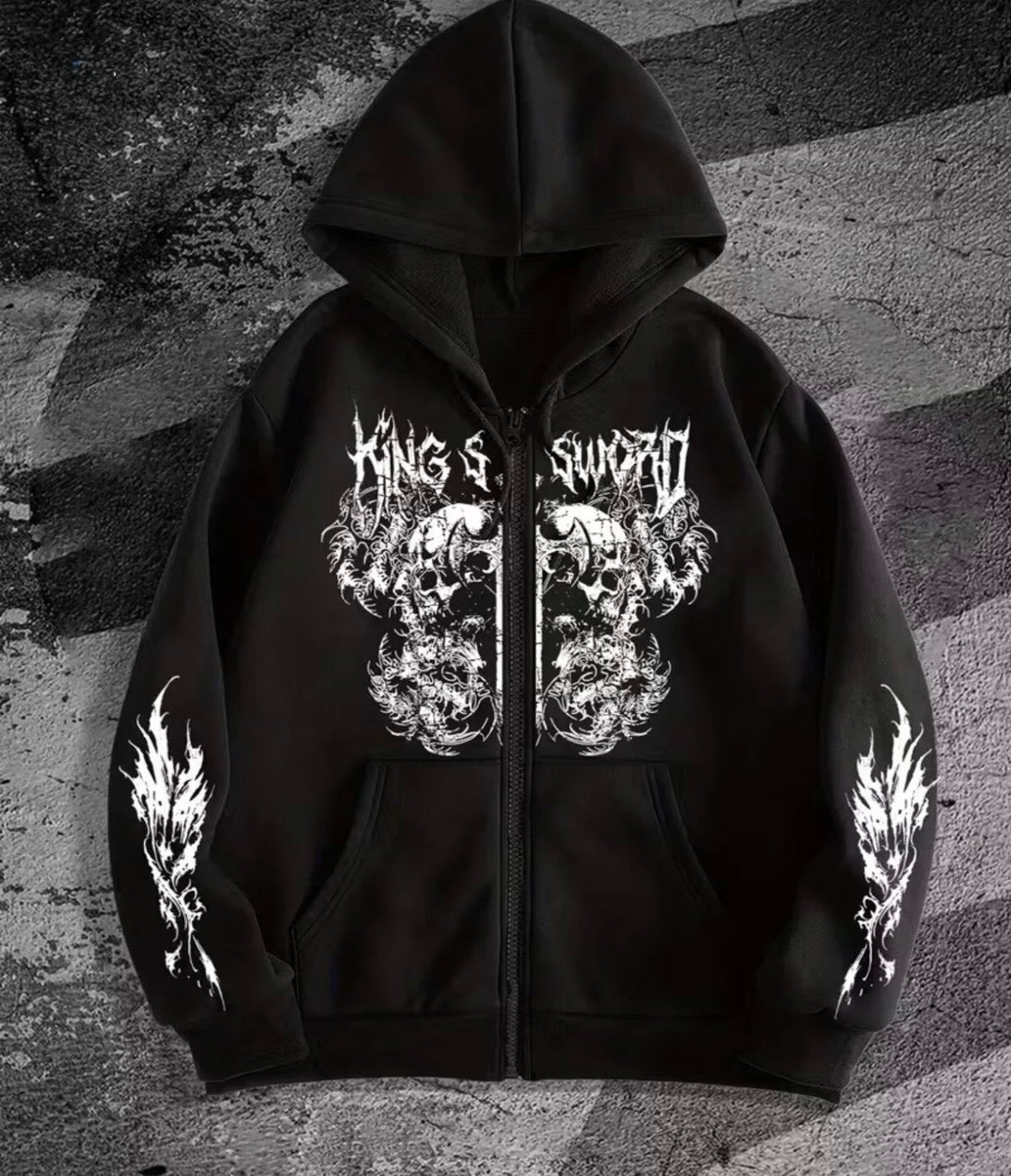 Siyah Oversize Baskılı Unisex Fermuarlı Hırka