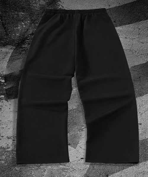 Siyah Baskılı Unisex Baggy Kesim Geniş Paça Yazlık Eşofman