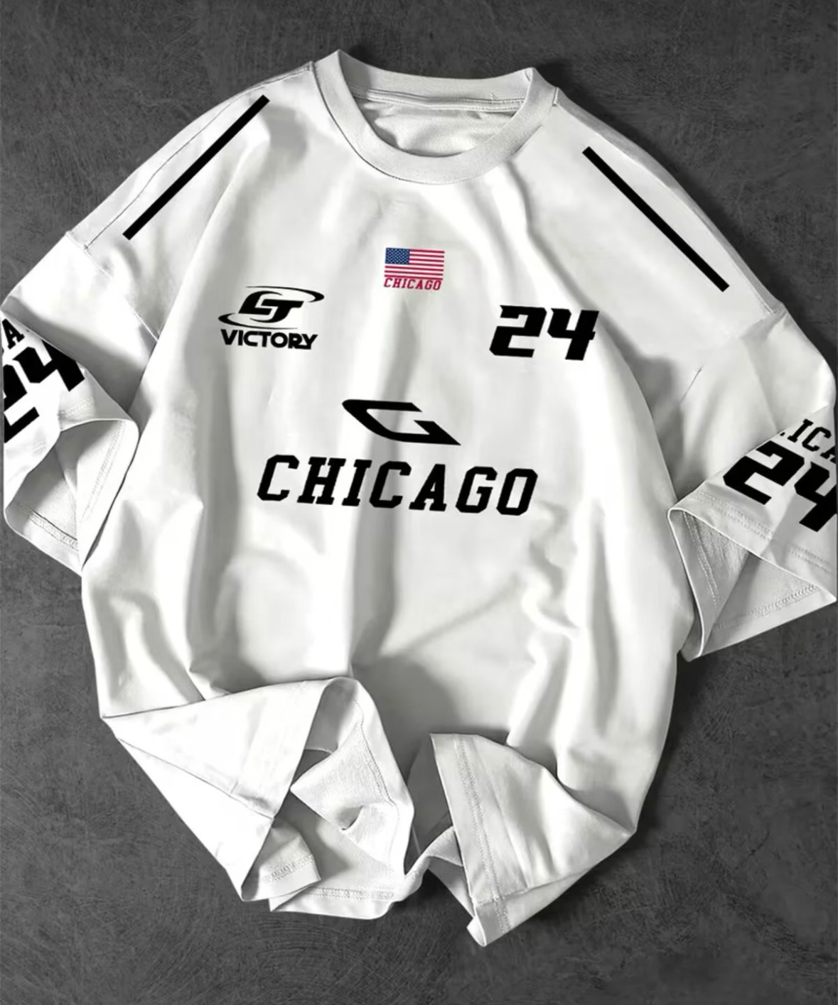 Siyah Ve Beyaz Renk Unisex Chicago Baskılı Oversize Tişört