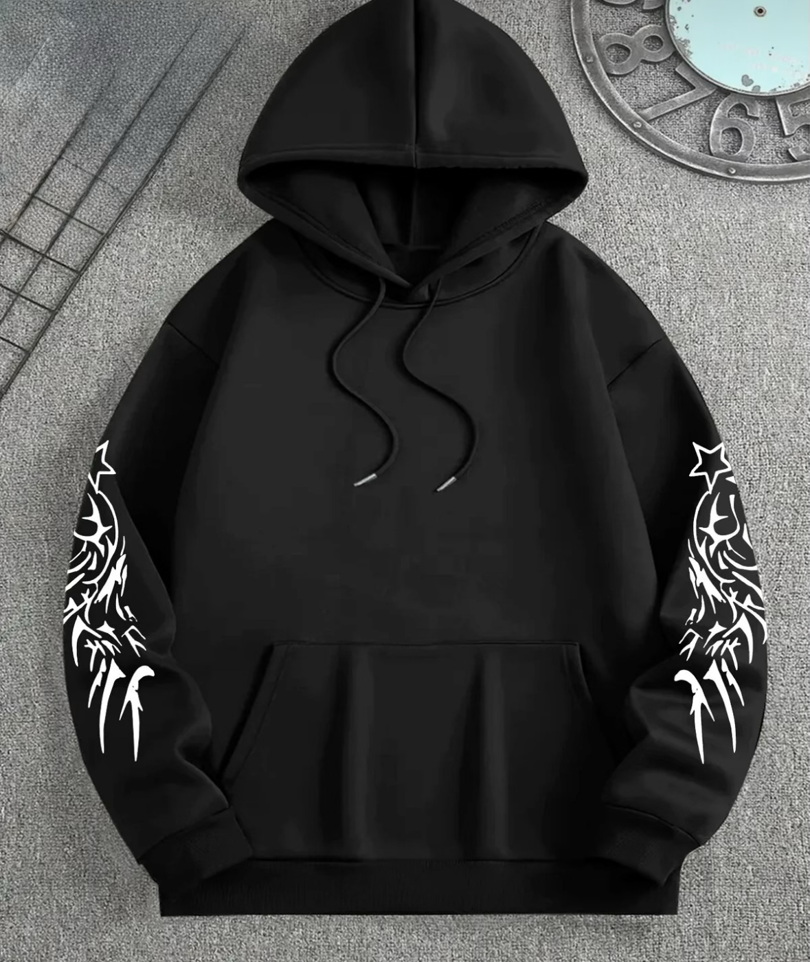 Siyah Baskılı Unisex Hoodie