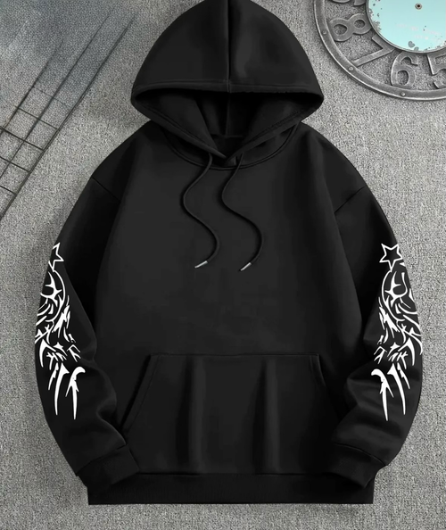 Siyah Baskılı Unisex Hoodie