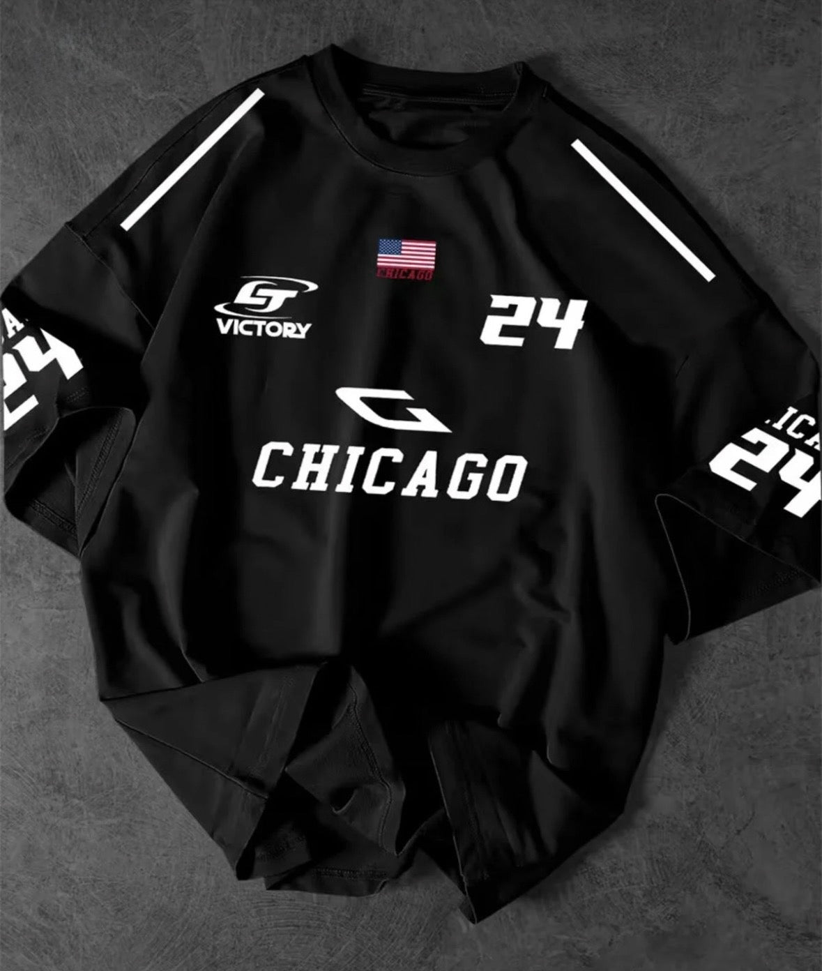 Siyah Ve Beyaz Renk Unisex Chicago Baskılı Oversize Tişört